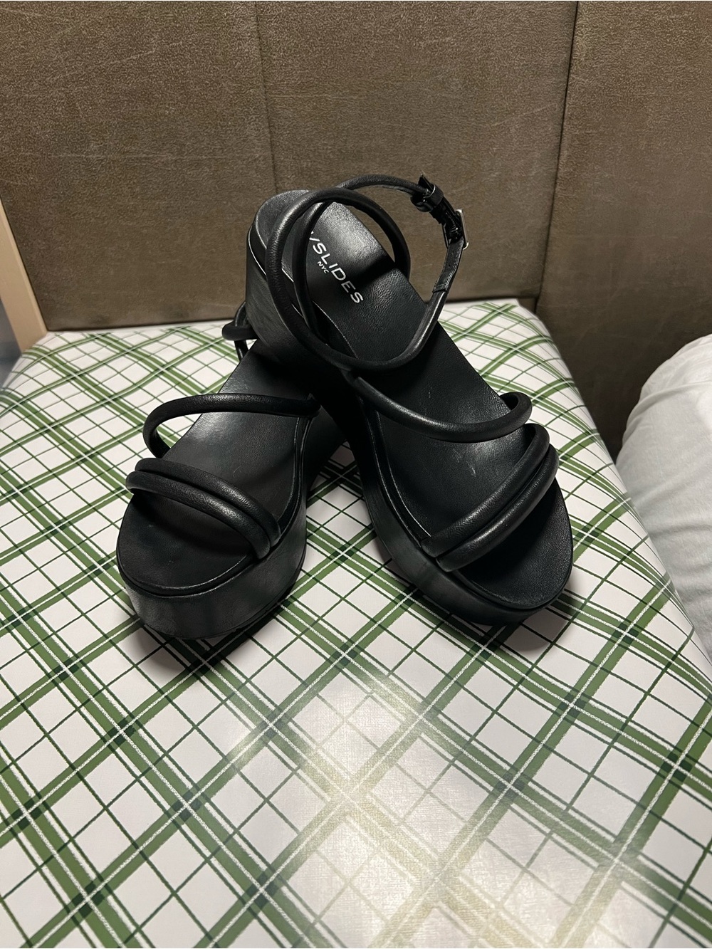 J Slides Black Strappy Platform Sandals